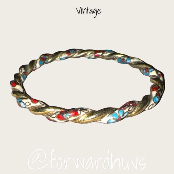 Vintage Unique Cloisonné Twisted Bangle Bracelet - Picture 1 of 12